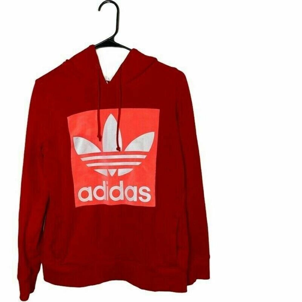 Adidas Originals Trefoil Hoodie Womens XS UK 6 Red Logo Sweatshirt Blemish